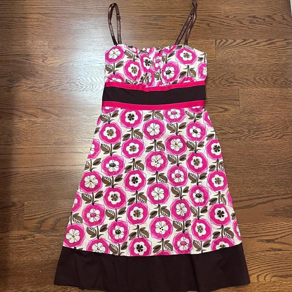 y2k vintage women's pink‎ & brown floral babydoll dress small